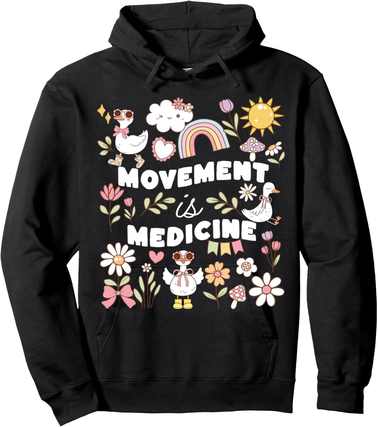 Movement Is Medicine Floral Goose PT PTA Physical Therapist Hoodie - Hoodie | Black