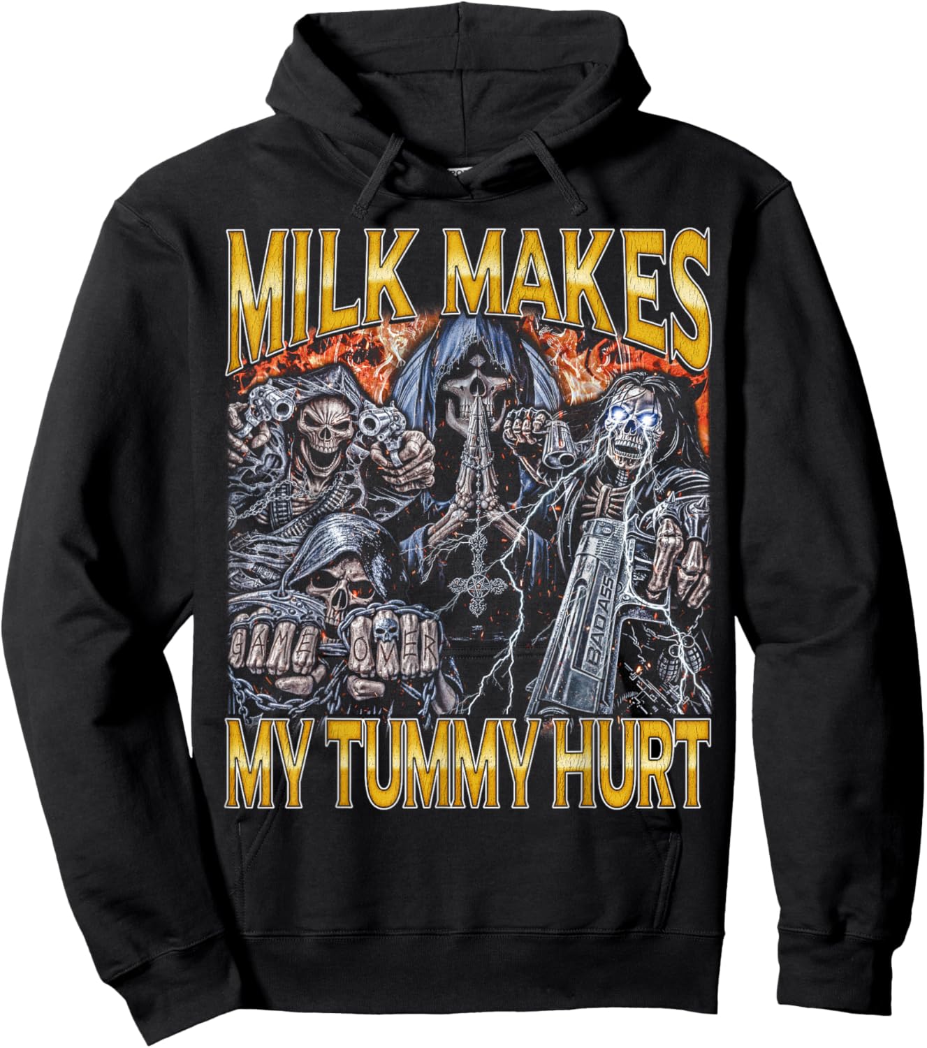 Milk Lactose - Edgy Skeleton Bootleg Cool Hard Skeleton Meme Hoodie - Hoodie | Black