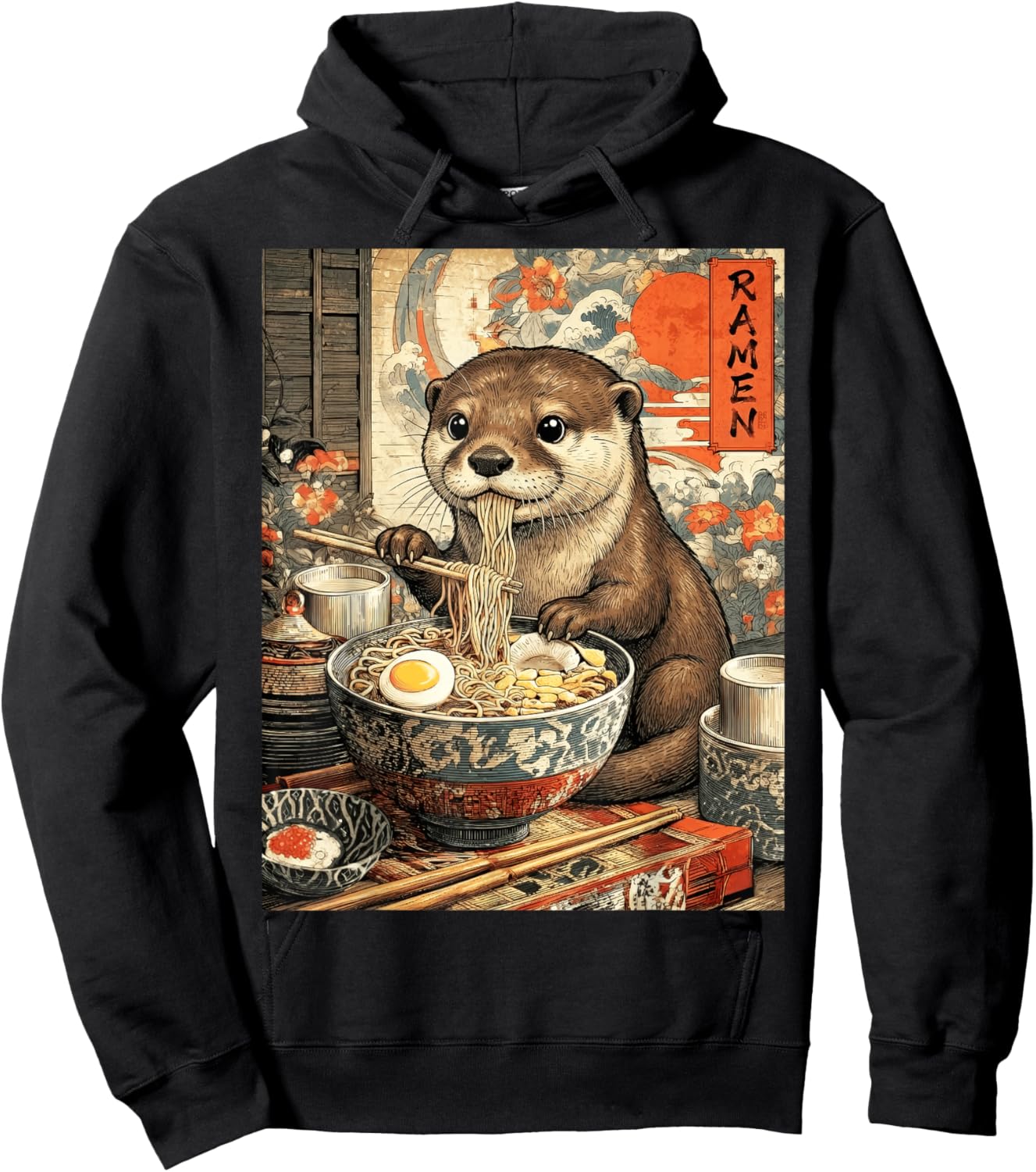 Funny Ramen Otter Anime Otaku Noodles Graphic Hoodie - Hoodie | Black