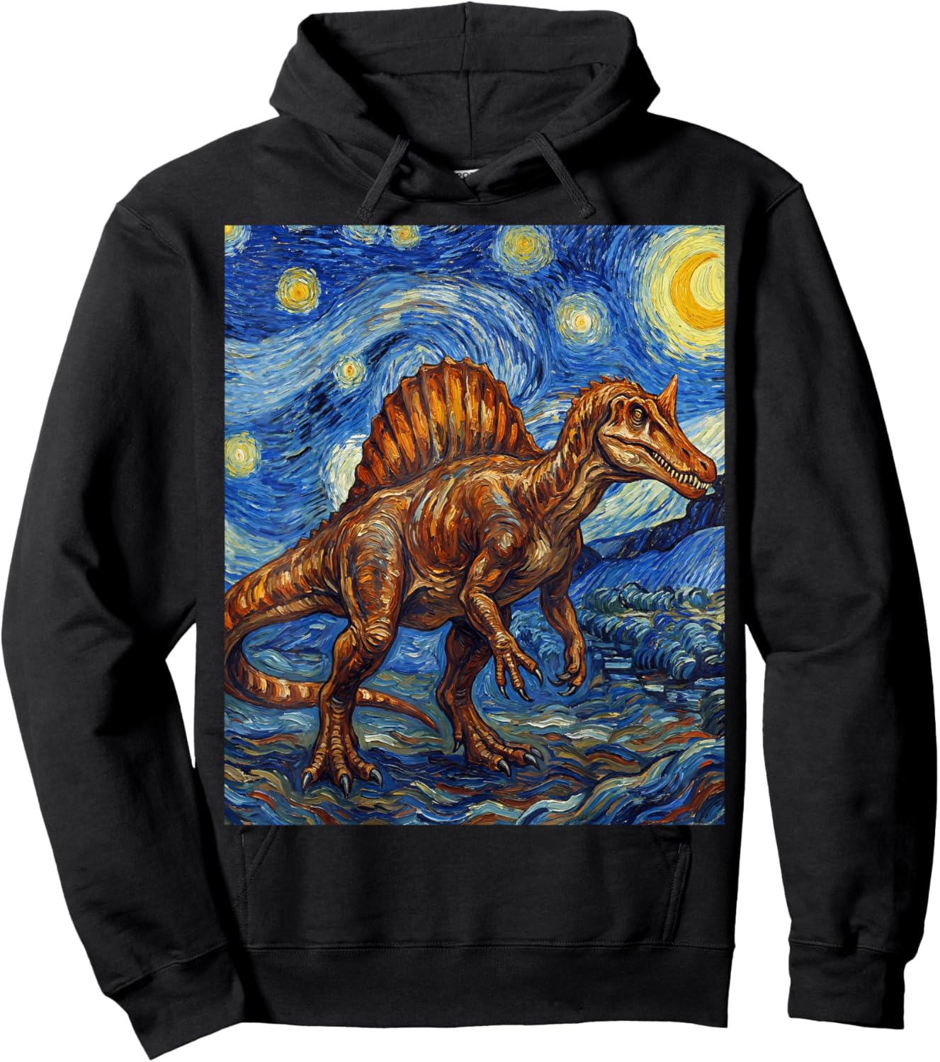 Spinosaurus Mirabilis Starry Night Dinosaur Art Fan Hoodie - Hoodie | Black