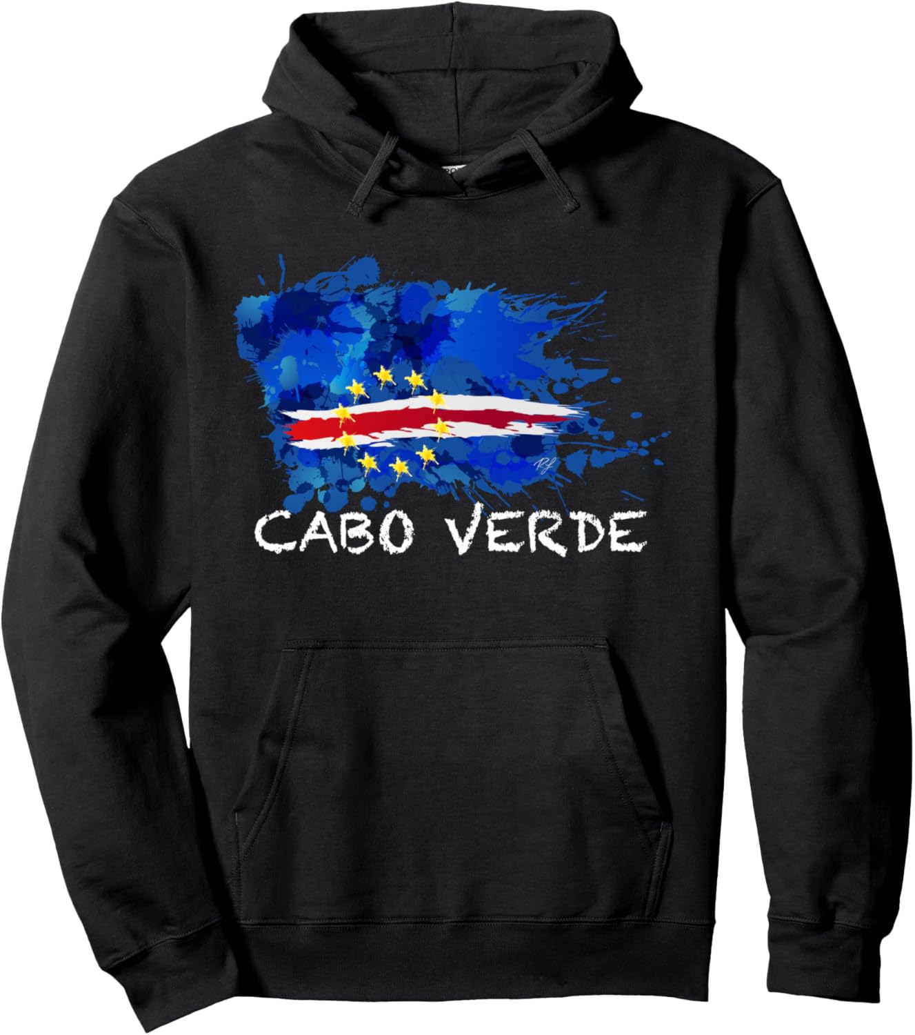 Drapeau Cabo Verde Peinture tachée avec Texte Blanc Manche Longue Hoodie - Hoodie | Black