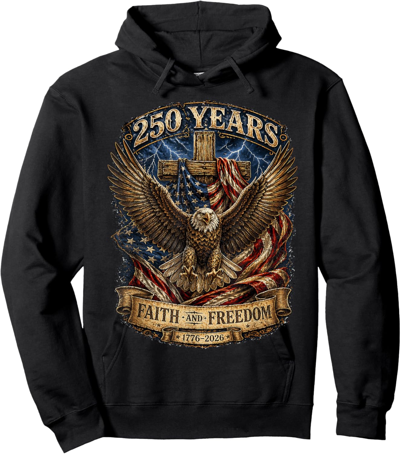 Faith Freedom 250 Years 250th Anniversary USA Independence Hoodie - Hoodie | Black