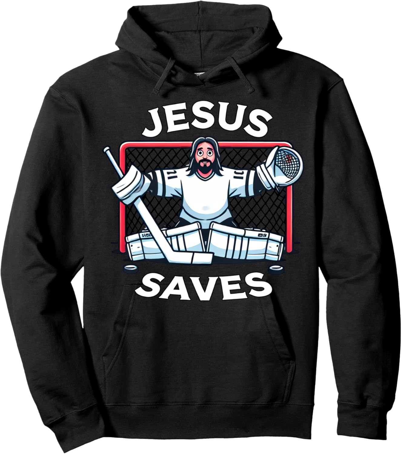 Funny Hockey Jesus Saves Goalie Sports Humor Hoodie - Hoodie | Black