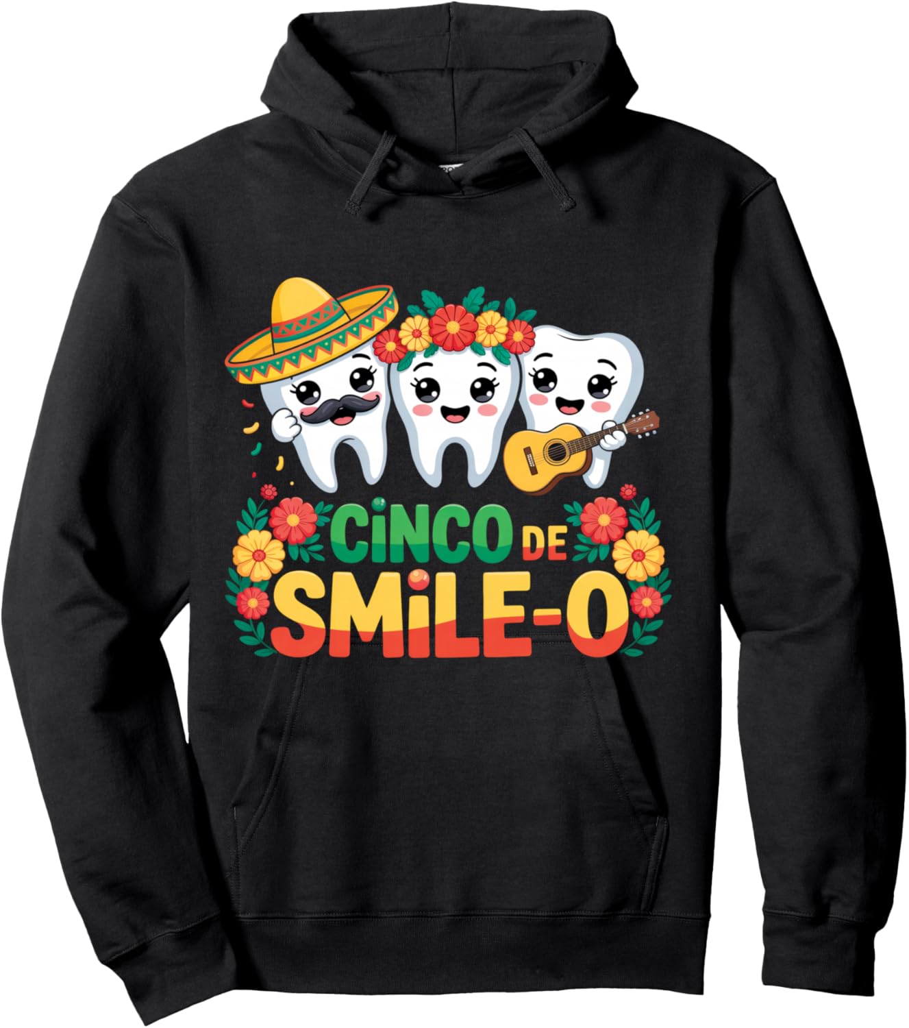 Cinco De Smile-O Funny Cinco De Mayo Sombrero Teeth Hoodie - Hoodie | Black