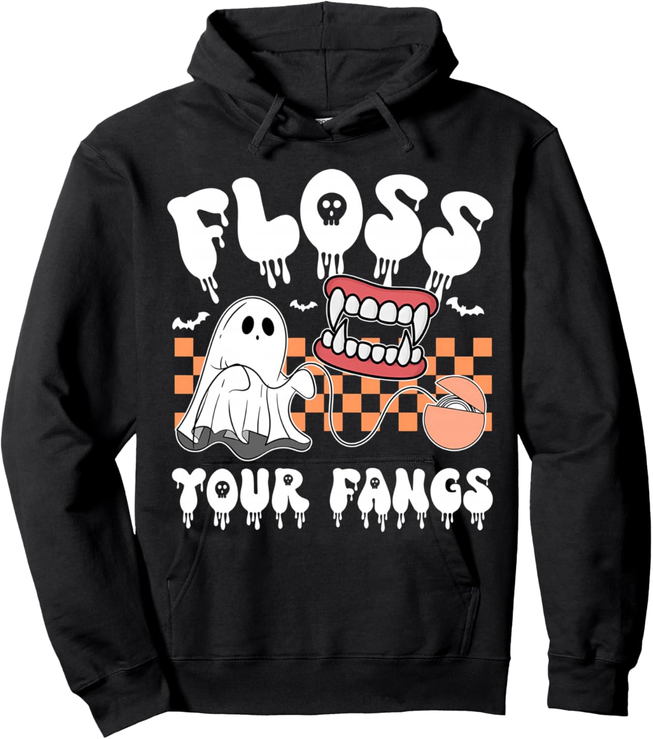 Floss Your Fangs Boo Dental Halloween Spooky Dentist Hoodie - Hoodie | Black