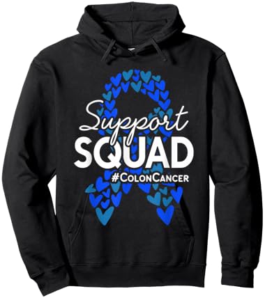 Colon Cancer Awareness Support Squad Blue Hearts Ribbon Hoodie - Hoodie | Black