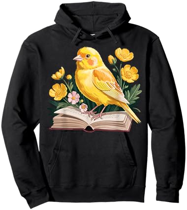 Canary Bird Floral Book Yellow Bird Reading Bookish Teacher Hoodie - Hoodie | Black