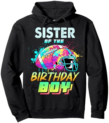 Sister of The Birthday Boy Football Player Colorful Hoodie - Hoodie | Black