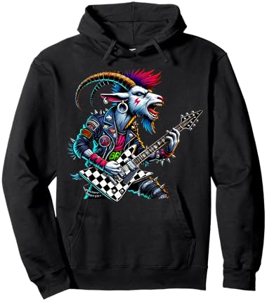 Funny Punk Goat Rock Goat Rock and Roll Guitar Music Hoodie - Hoodie | Black