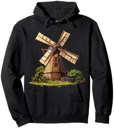 Vintage Dutch Windmill Rustic Farm Countryside Scene Hoodie - Hoodie | Black