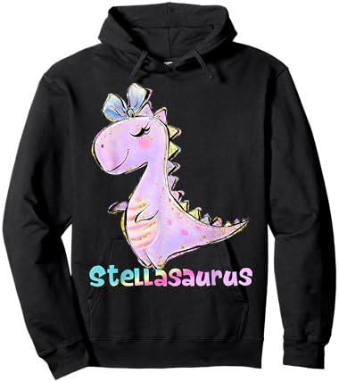Stella Shirt Girl Dinosaur Birthday Party Name Stellasaurus Hoodie - Hoodie | Black