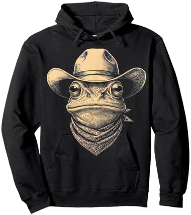 Vintage Frog Wearing Cowboy Hat Bandana Retro Western Hoodie - Hoodie | Black