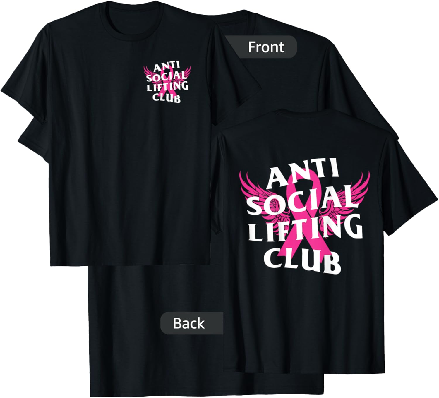 Anti Social Lifting Club: Breast Cancer T-Shirt - T-Shirt | Black