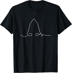 Minimalist Christmas Tree Line Art Holiday T-Shirt - T-Shirt | Black