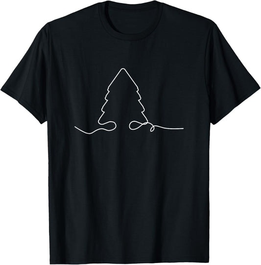 Minimalist Christmas Tree Line Art Holiday T-Shirt - T-Shirt | Black