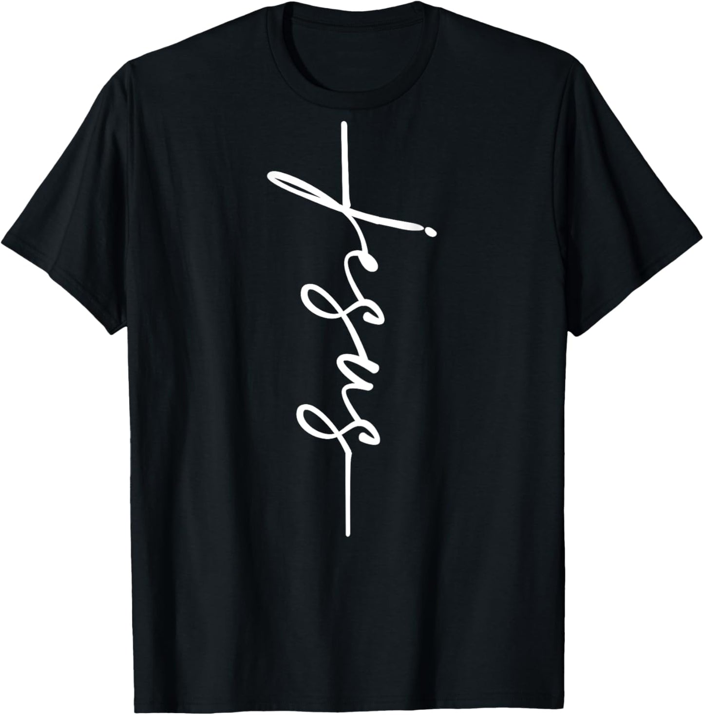 Jesus Cursive Writing Cross Jesus Vertical Cross ART ON BACK T-Shirt - T-Shirt | Black
