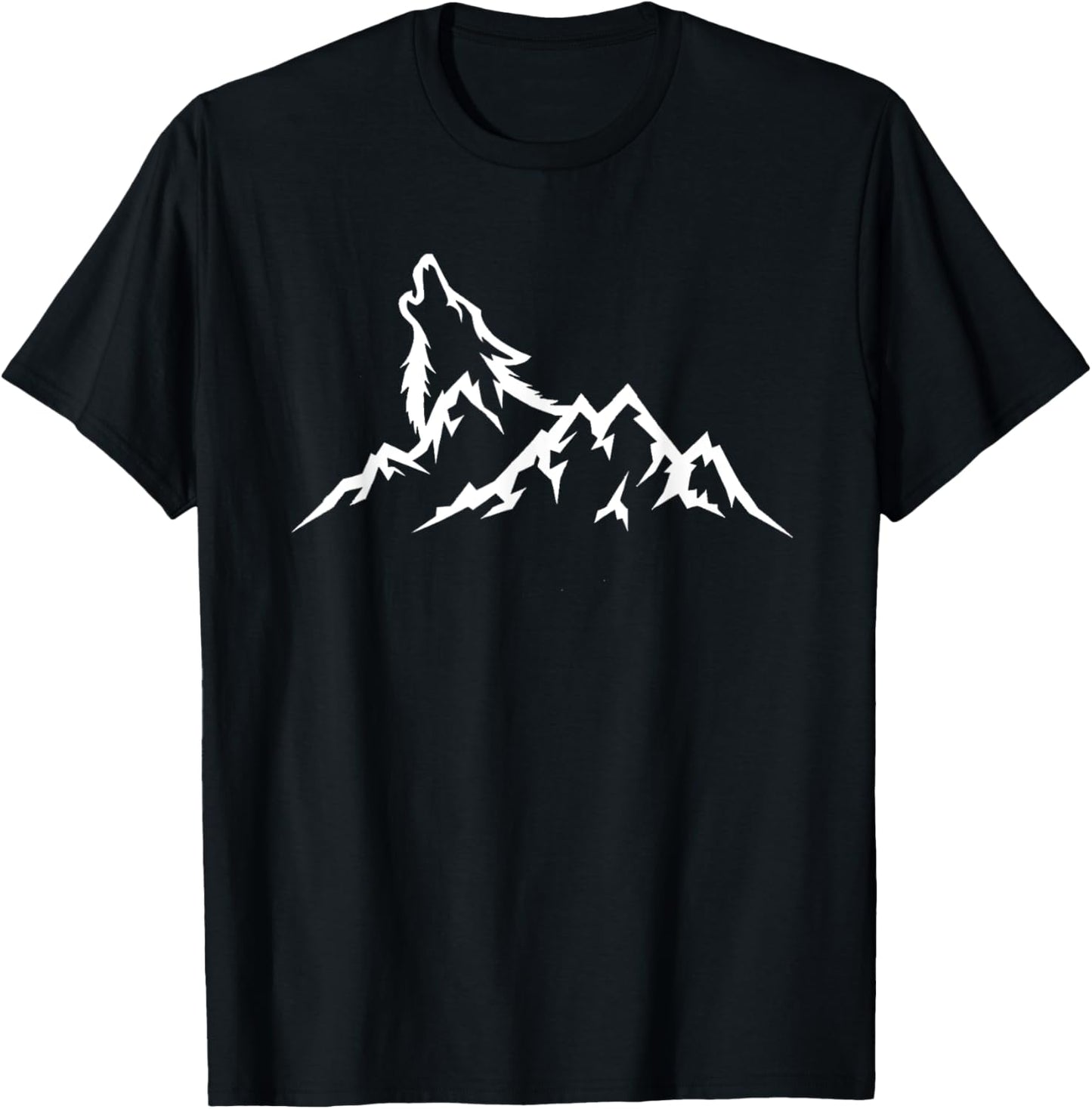 Wolf Mountain - Retro Wildlife Howling Wolf Nature T-Shirt - T-Shirt | Black