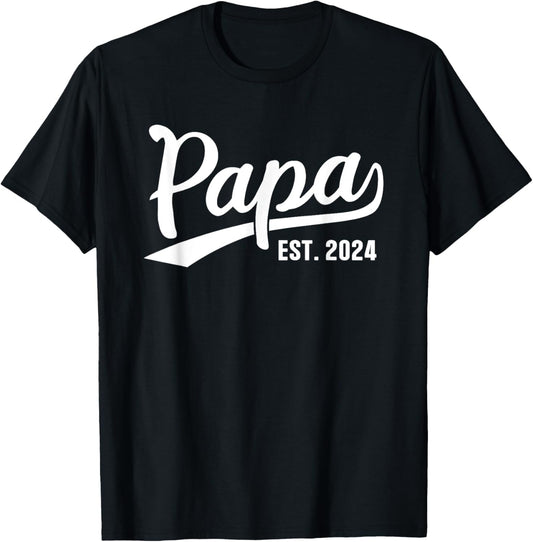 Papa 2024 Papa Since 2024 Papa Est 2024 , Small, Black T-Shirt - T-Shirt | Black