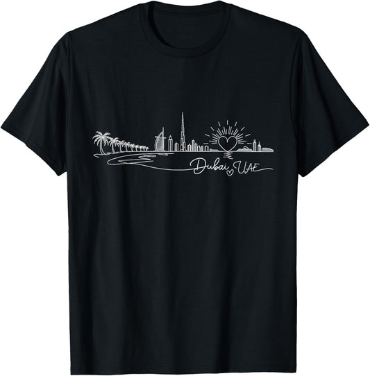Dubai UAE Signature Heart Art - Romantic City Souvenir T-Shirt - T-Shirt | Black