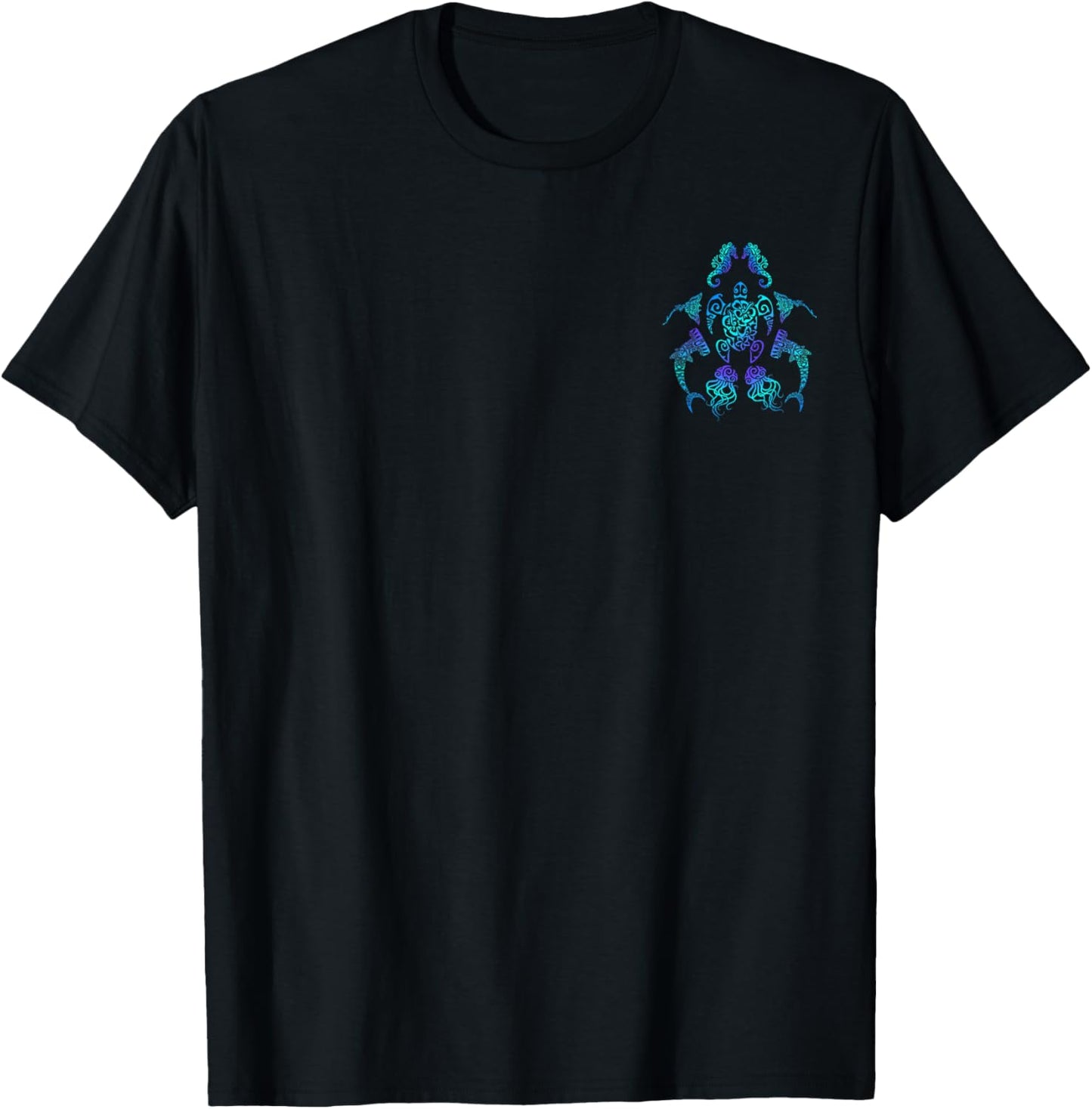 Tribal Hawaiian Maori Sun Sea Turtle Shark Searhorse & Ray T-Shirt - T-Shirt | Black