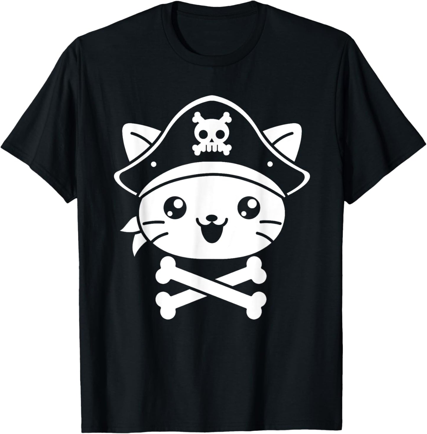 Pirate Cat Crossbones Cat Lover Kitty Cats Kitten Owner Men Women Girls Kids T-Shirt - T-Shirt | Black