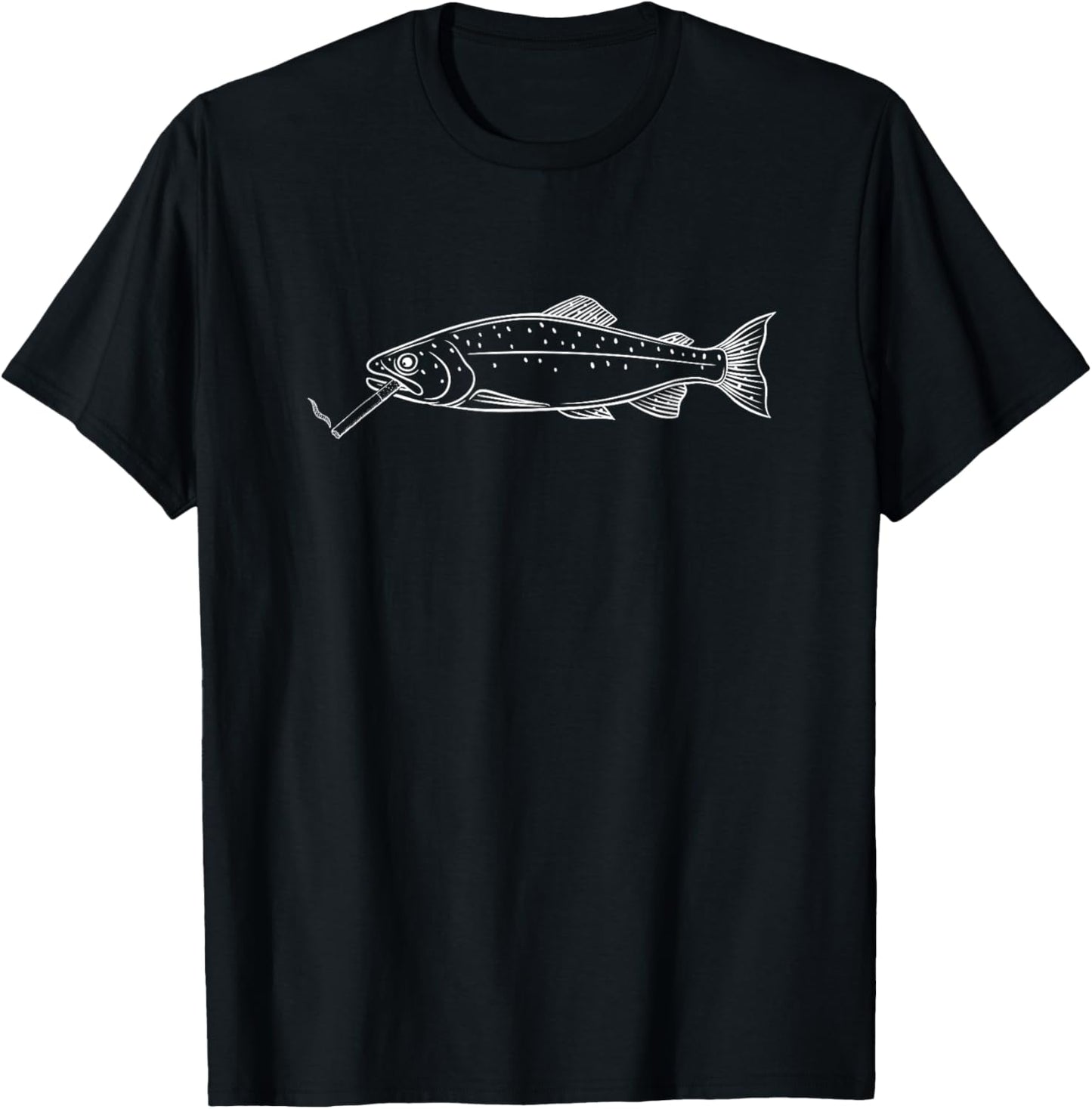 Minimalist Fishing Aesthetic Trout Illustration Smoking Fish T-Shirt - T-Shirt | Black