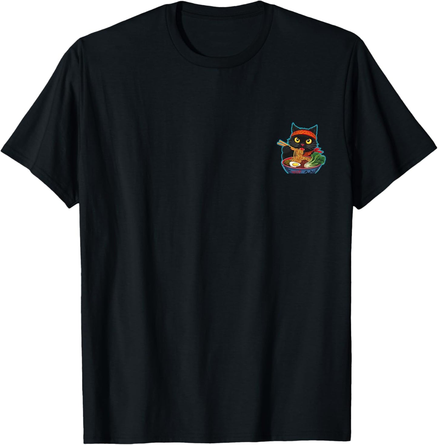 Cat Ramen Noodle Japanese Manga Cat T-Shirt - T-Shirt | Black