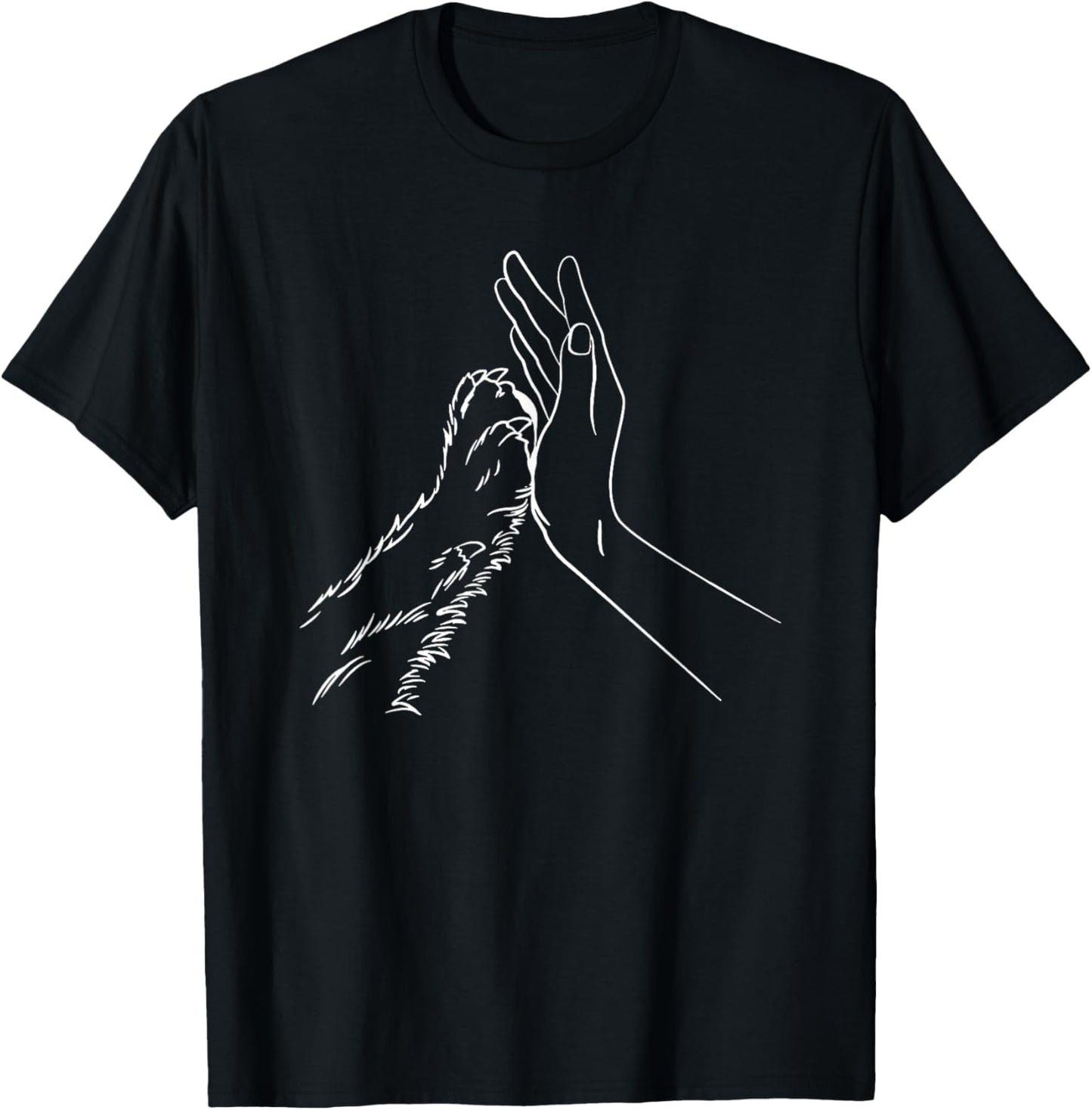human hand and paw - -Adults, Black, Small, Short Sleeve, Animal Print T-Shirt - T-Shirt | Black