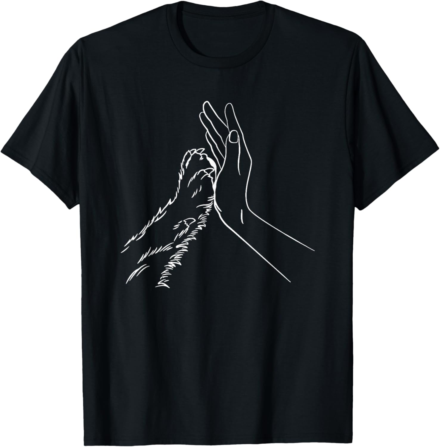 human hand and paw - -Adults, Black, Small, Short Sleeve, Animal Print T-Shirt - T-Shirt | Black