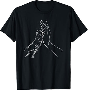 human hand and paw - -Adults, Black, Small, Short Sleeve, Animal Print T-Shirt - T-Shirt | Black