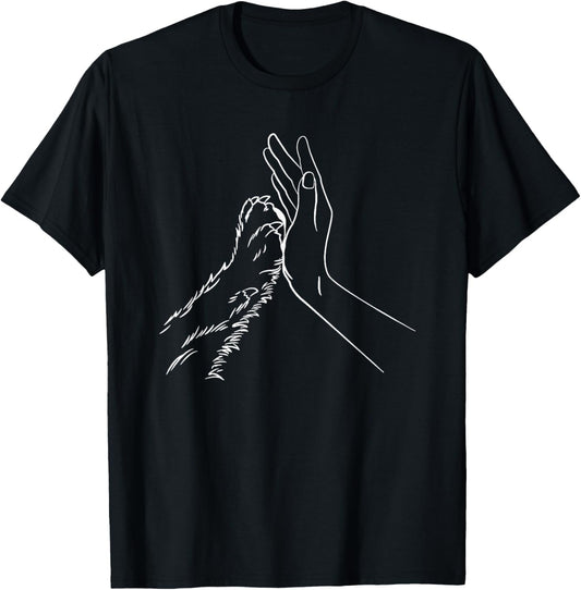 human hand and paw - -Adults, Black, Small, Short Sleeve, Animal Print T-Shirt - T-Shirt | Black