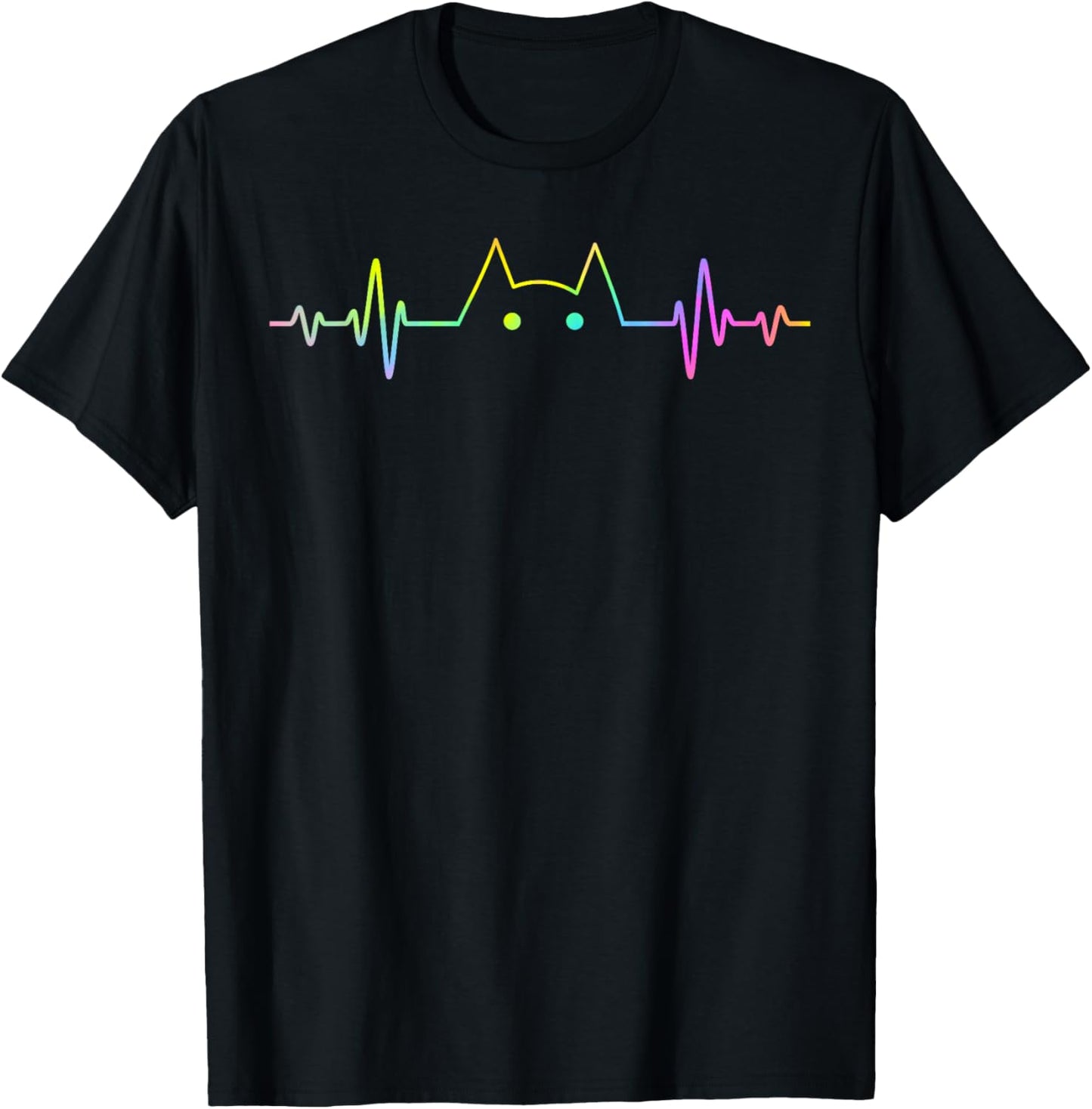 Colorful Heartbeat Cat Lover Animal Silhouette Cute Cat T-Shirt - T-Shirt | Black