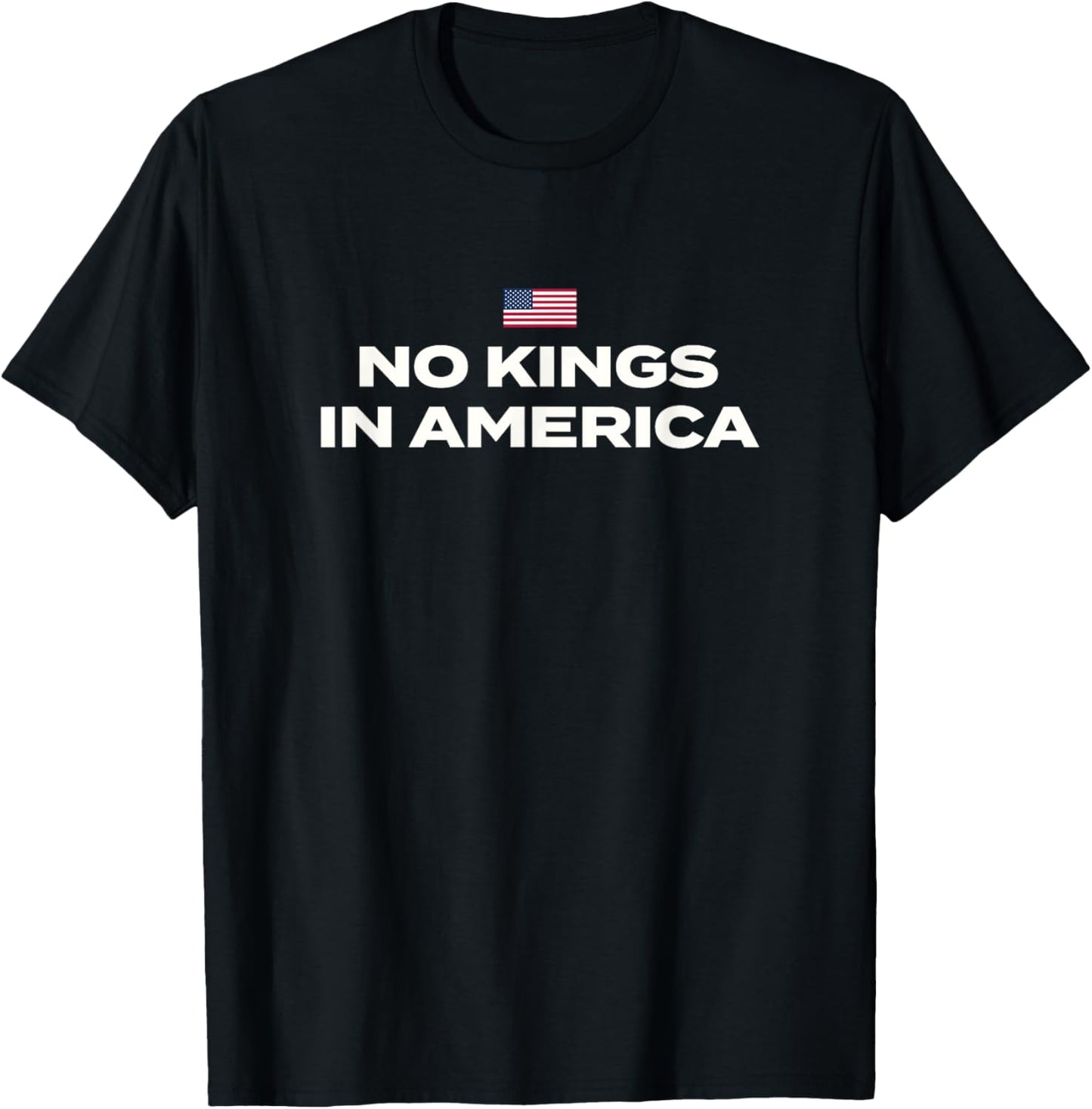 No Kings in America with USA Flag T-Shirt - T-Shirt | Black