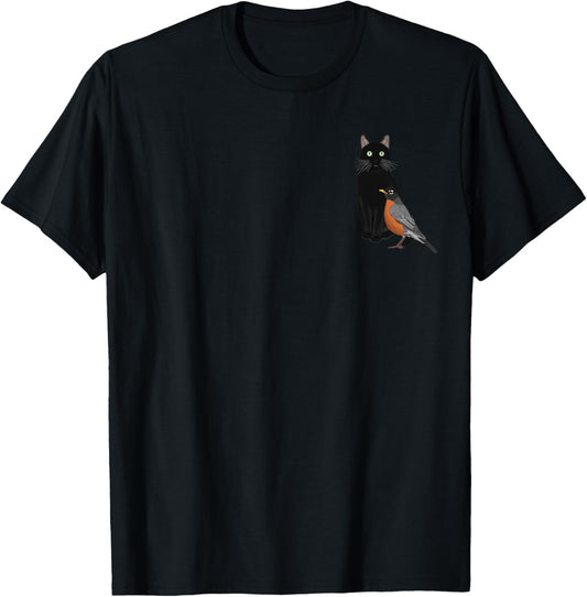 Robin with a Cat Bird Birdwatching Biologist Ornithologist T-Shirt - T-Shirt | Black