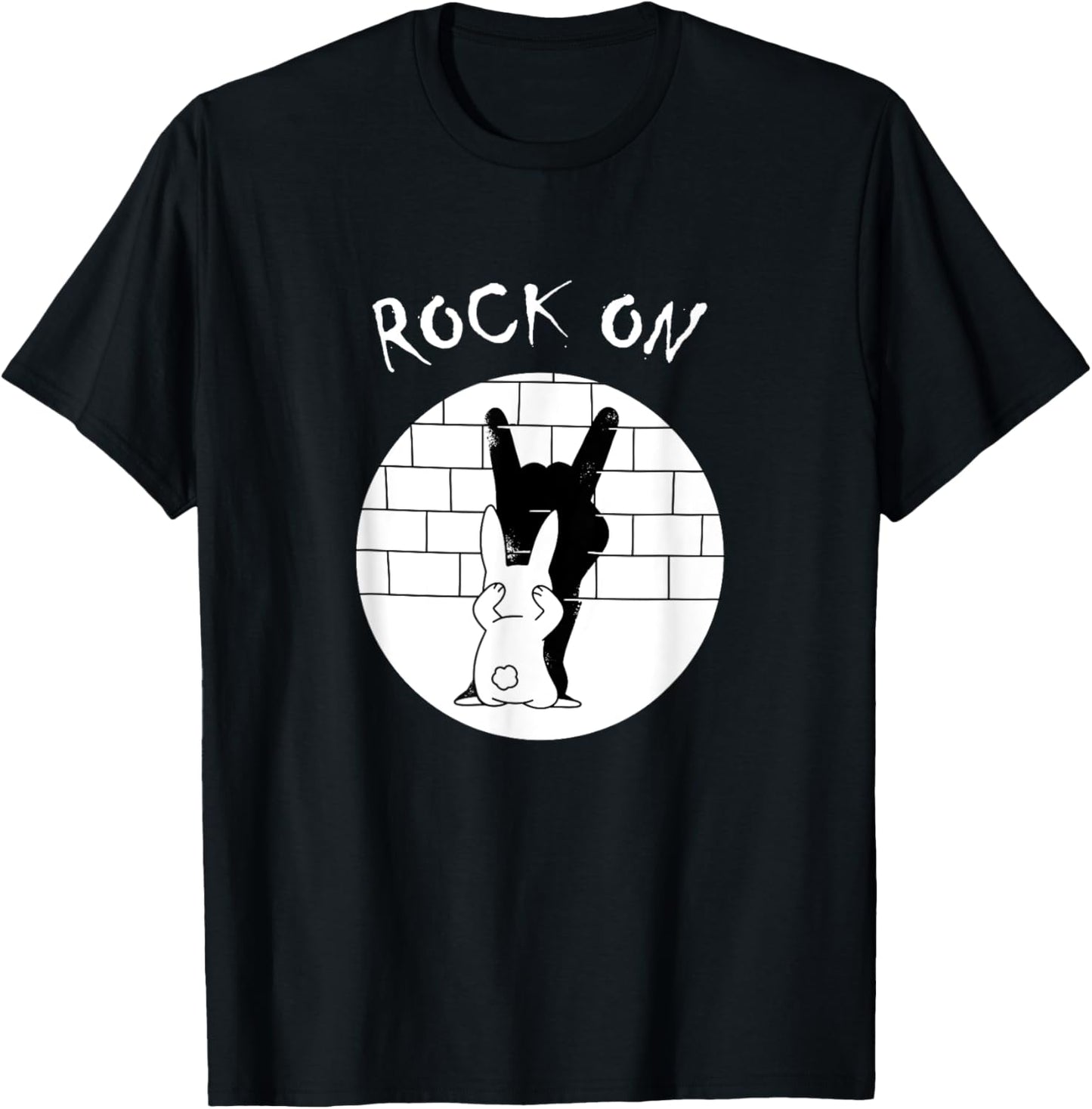 Funny Rock On Rabbit Bunny Shadow Music Rock 'n Roll Hand T-Shirt - T-Shirt | Black