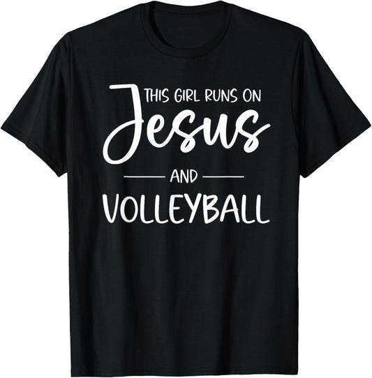 Christian Volleyball Teen Girls Jesus & Volleyball T-Shirt - T-Shirt | Black