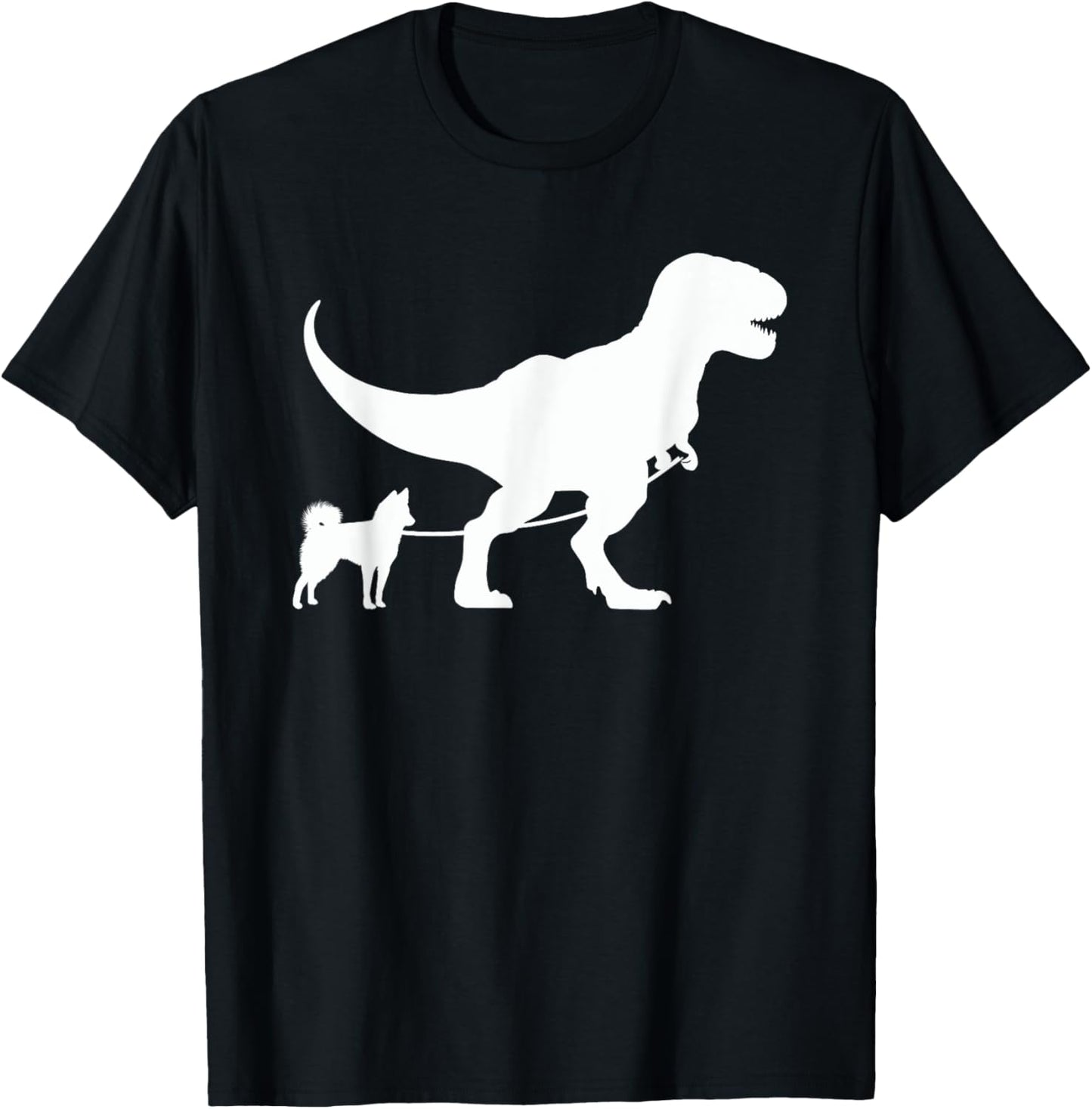 T-Rex Walking a Dog Funny Alaskan Klee Kai Dad Dog Lovers Men Women Kids T-Shirt - T-Shirt | Black