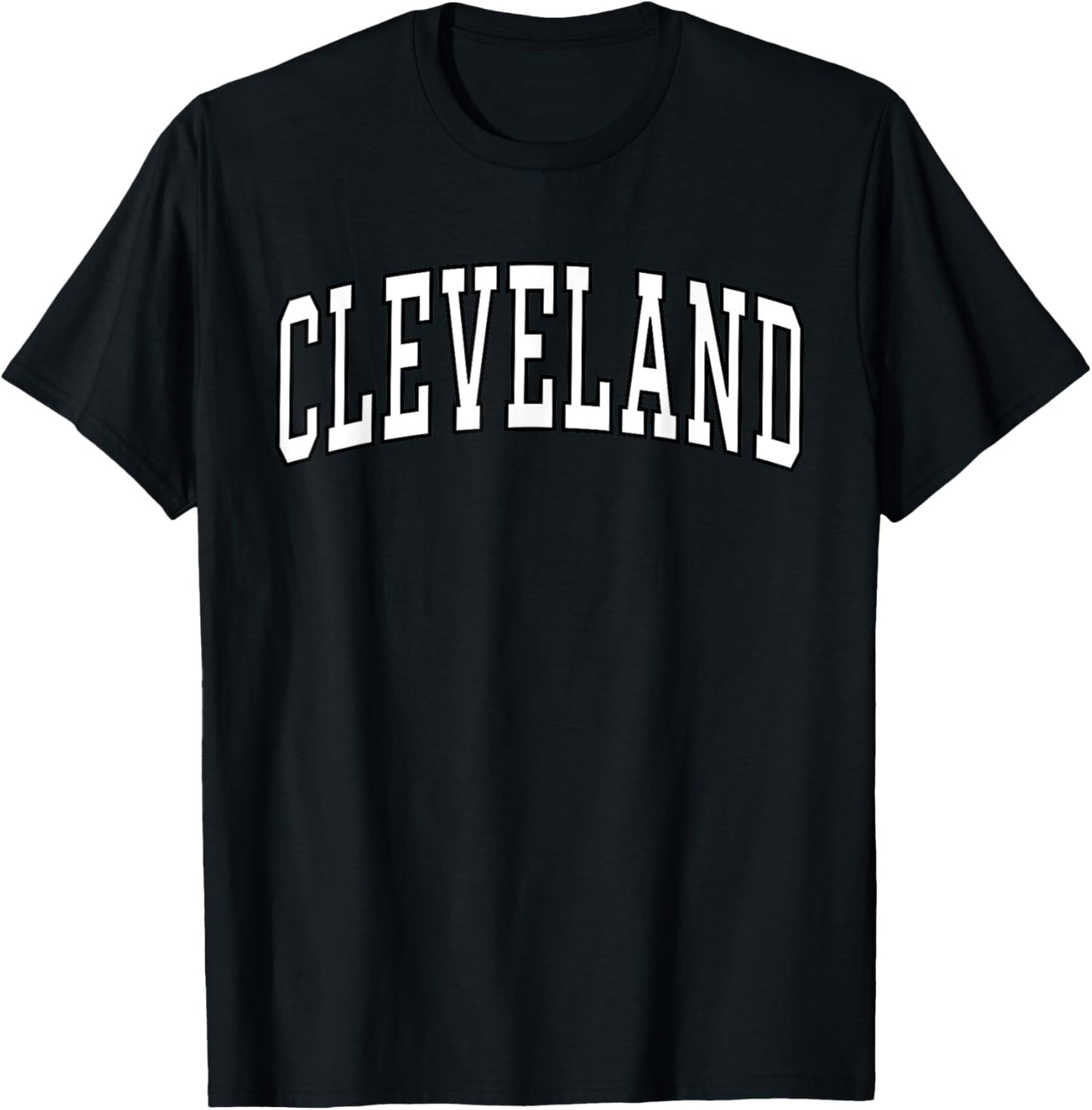 Cleveland Apparel . Co - Vintage Varsity Arched Text Cleveland - Adults - Red - Small - Short Sleeve - Polyester 100% - - Retro - Letter Print T-Shirt - T-Shirt | Black