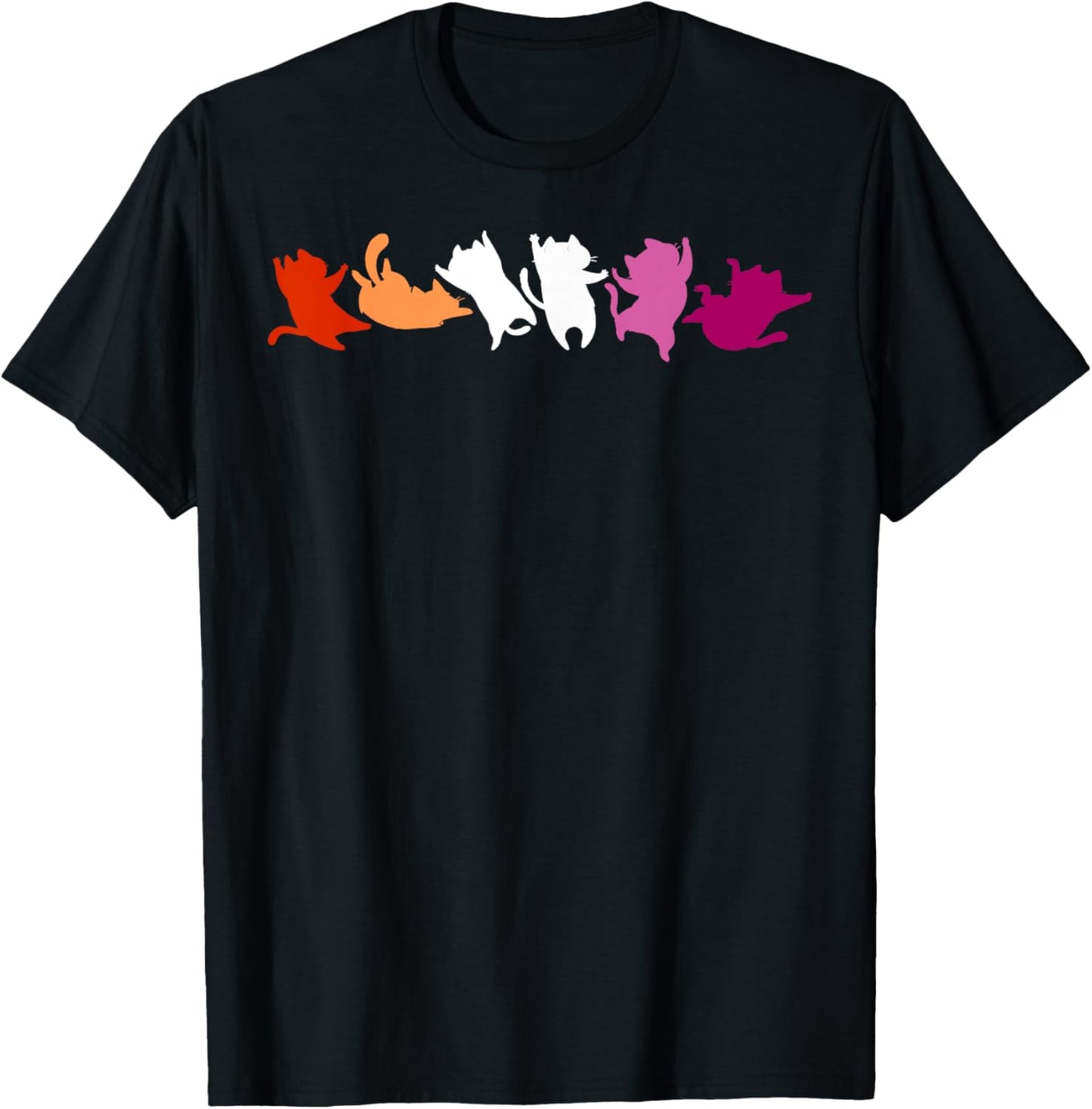 Playful Cats in Lesbian Pride Colors Cute & Fun T-Shirt - T-Shirt | Black