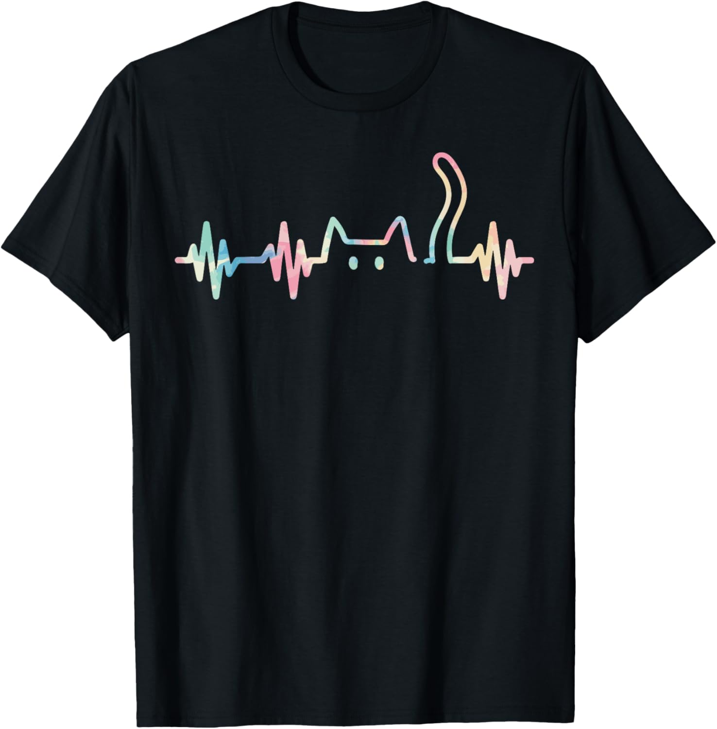 Cat Heartbeat Cute Kitten Kitty Pulse Women Girls Kids Men T-Shirt - T-Shirt | Black