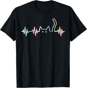 Cat Heartbeat Cute Kitten Kitty Pulse Women Girls Kids Men T-Shirt - T-Shirt | Black