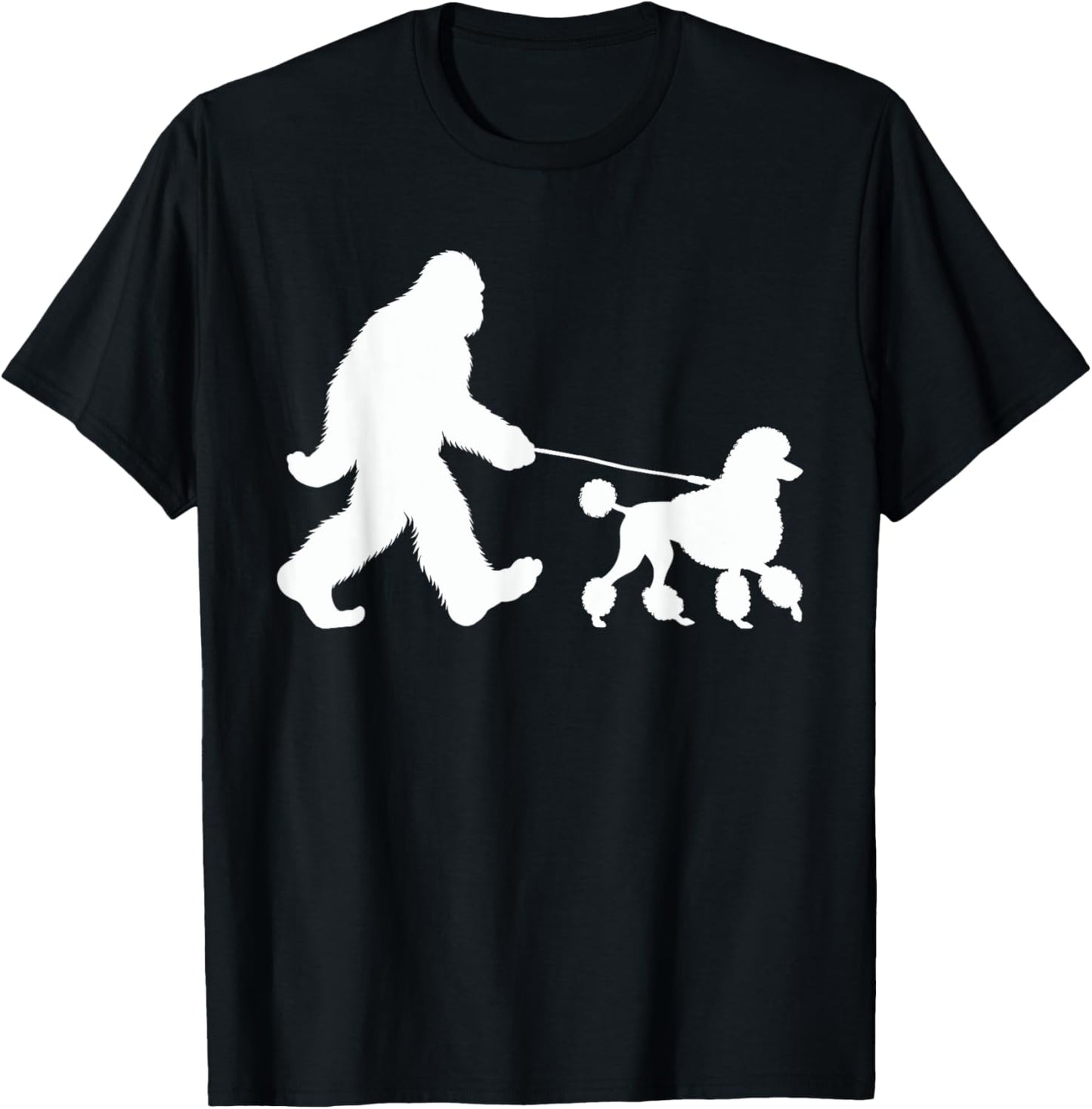 Bigfoot Walking a Dog Funny Standard Poodle Lovers Dog Dad T-Shirt - T-Shirt | Black