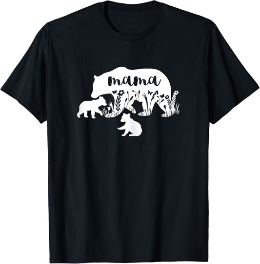 Mama Bear With 2 Cubs Mothers Day Mom Pregnancy Announcement T-Shirt - T-Shirt | Black