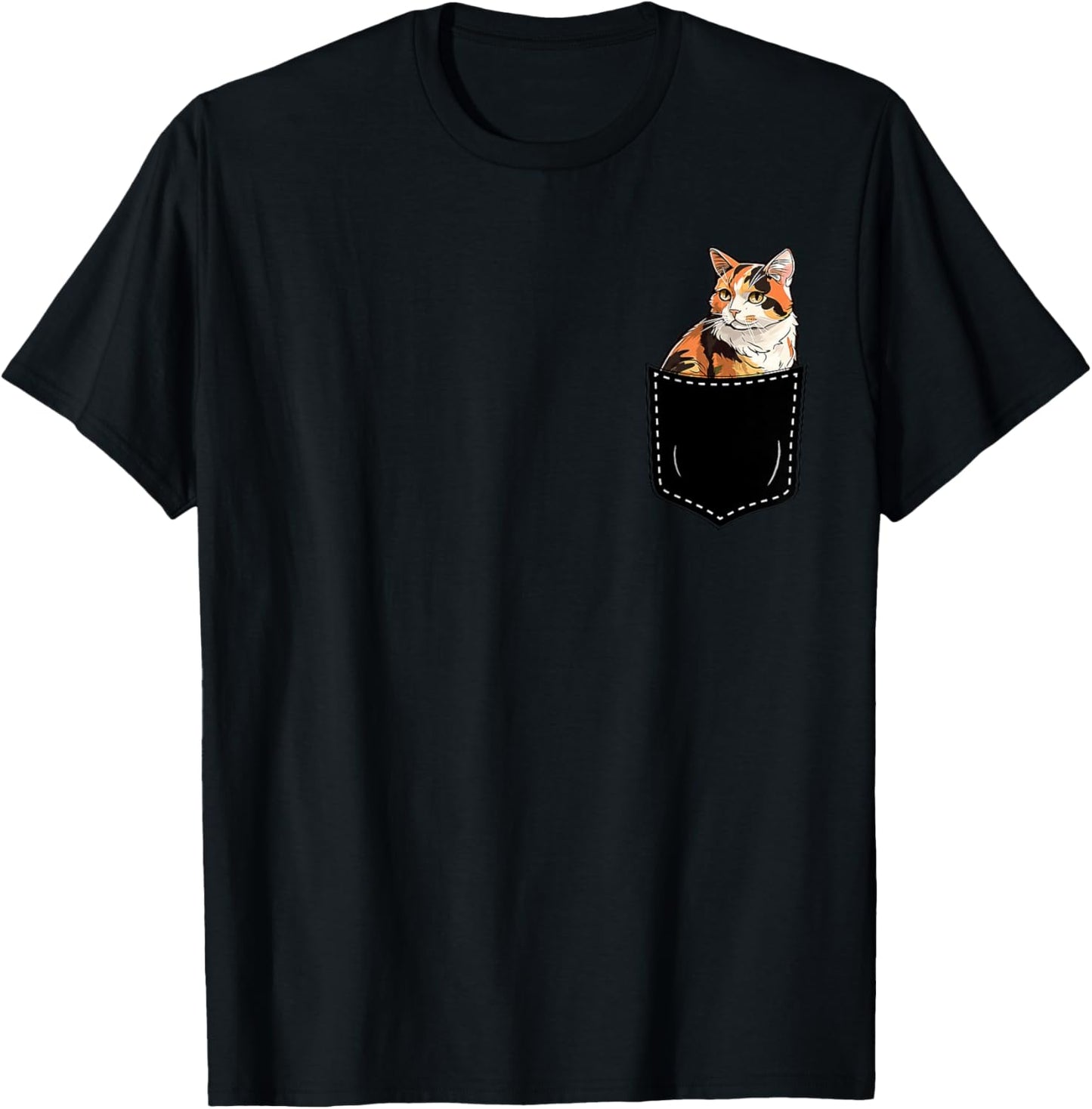 Calico Cat Kitten in Pocket Cute Calico Cat Lovers Women Girls Kids T-Shirt - T-Shirt | Black