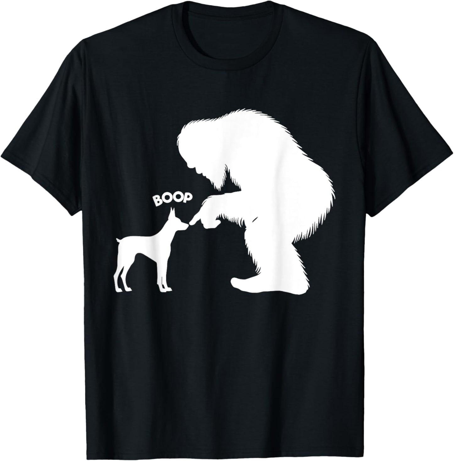 DesignDorks -Adults Funny Bigfoot Sasquatch Doberman Pinscher Boop Black Short Sleeve Classic Fit Cotton Blend T-Shirt - T-Shirt | Black