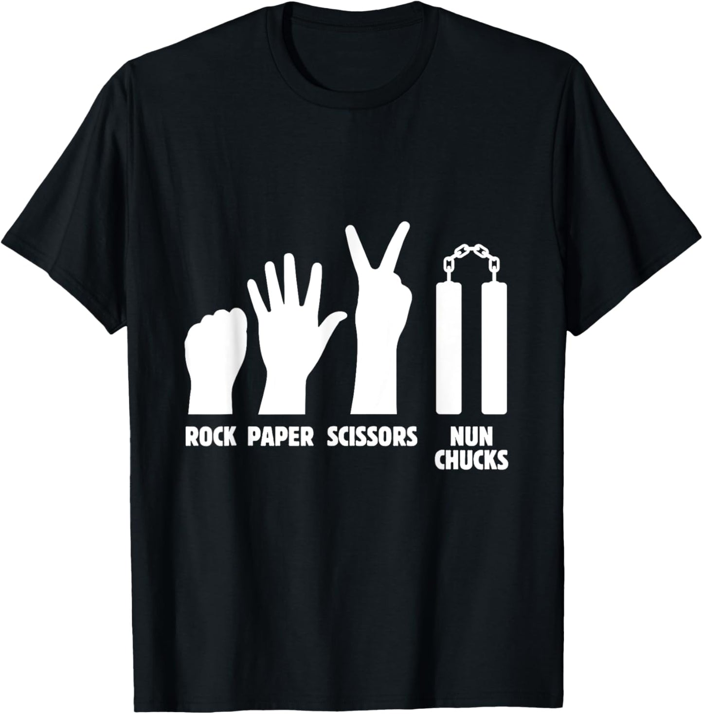 Rock Paper Scissors Nun Chucks | Martial Arts Weapon T-Shirt - T-Shirt | Black