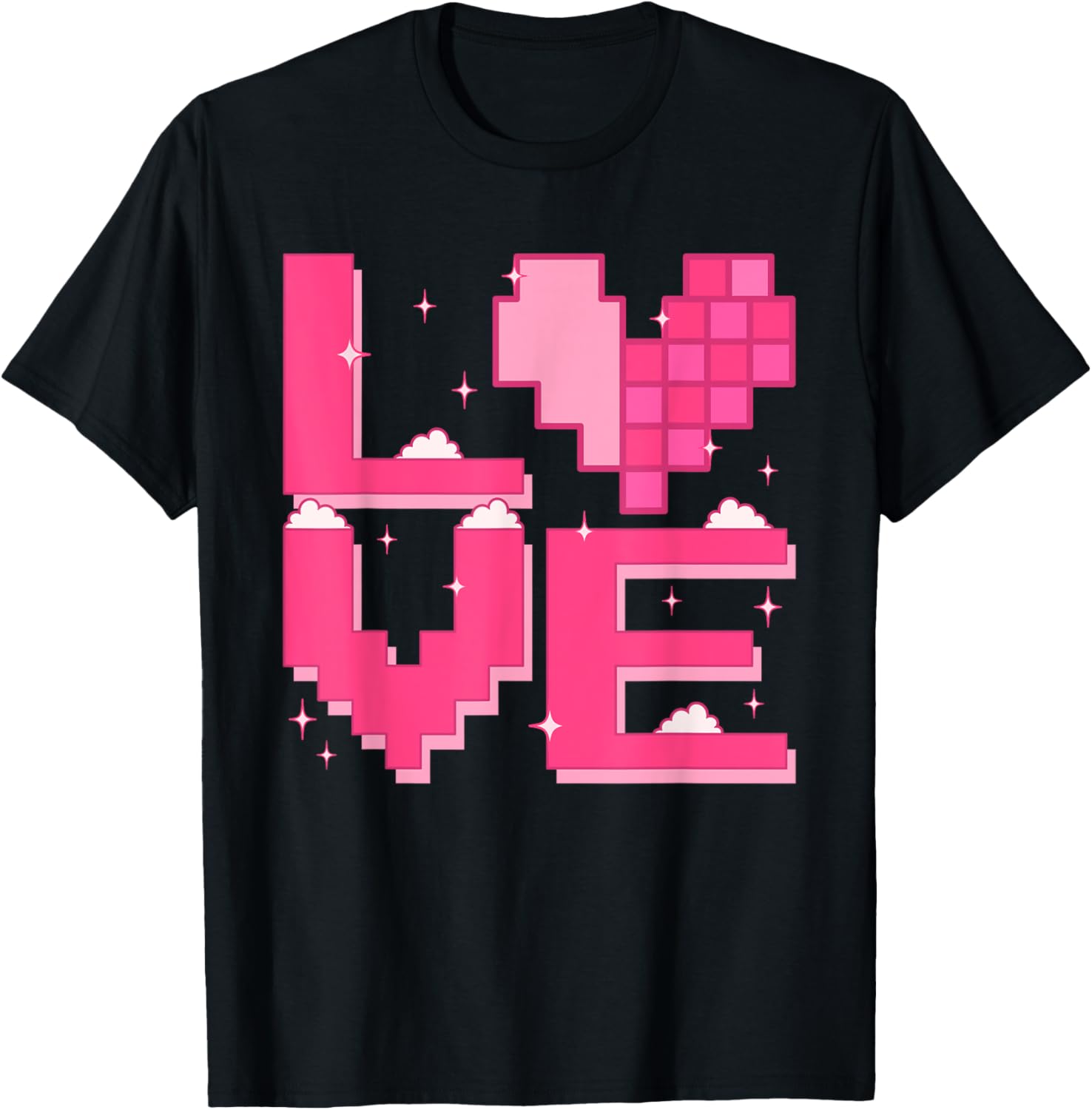 Love Heart Pixel Retro Gaming Costume 80s 90s Kawaii Outfit T-Shirt - T-Shirt | Black