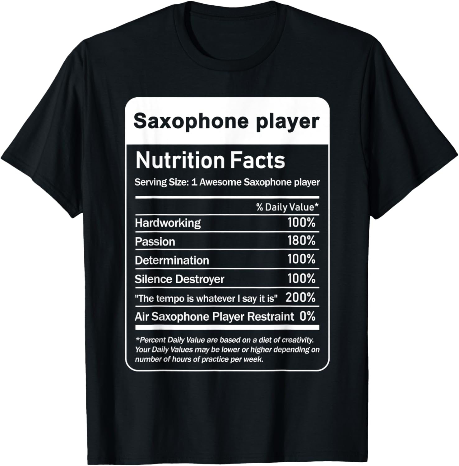 saxophone player Nutrition Facts Food Facts T-Shirt - T-Shirt | Black