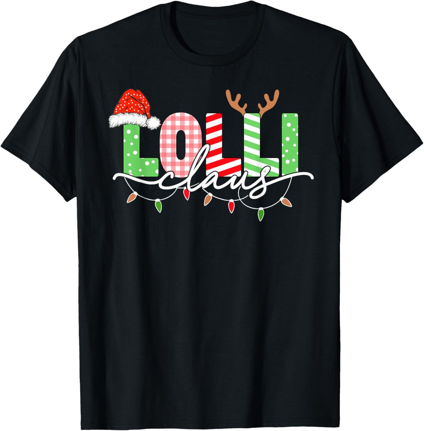 Lolli Claus Christmas Lights Santa Hat Family Matching T-Shirt - T-Shirt | Black
