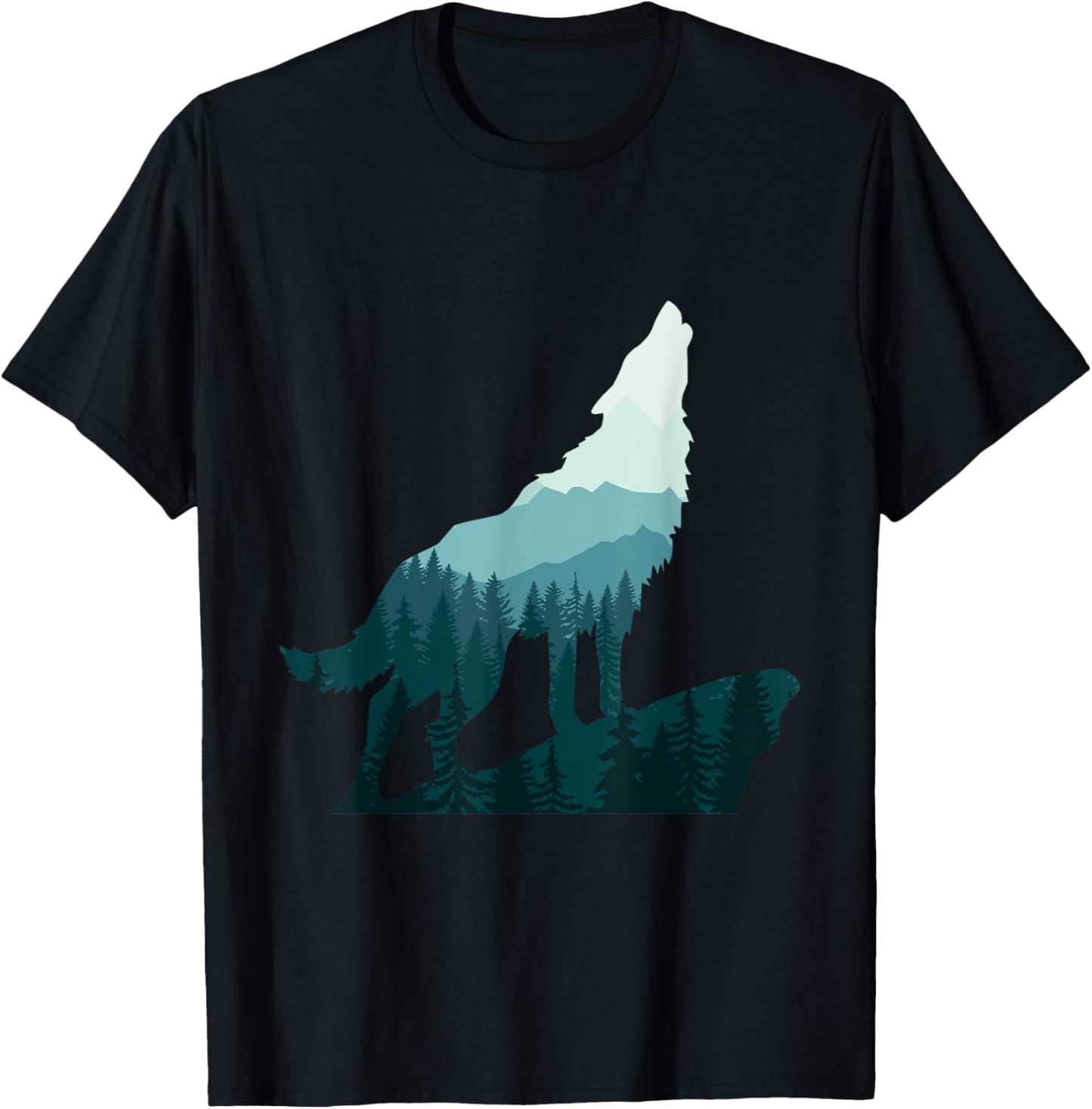 Landscape Outdoor Nature Forest Mountains Camping Wolf Howls T-Shirt - T-Shirt | Black